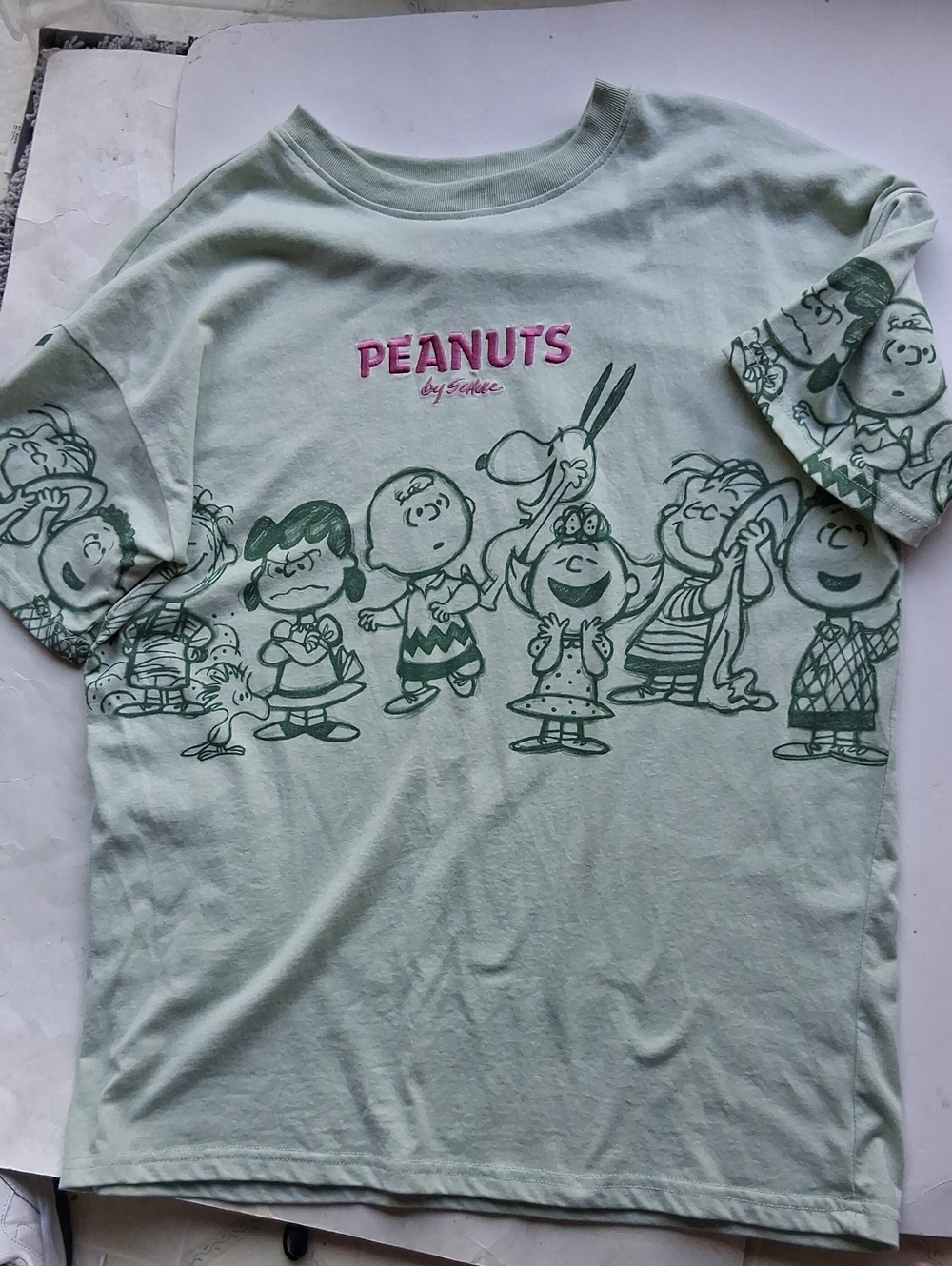 Peanuts Mint Green Tee with Pink Embroidered Logo